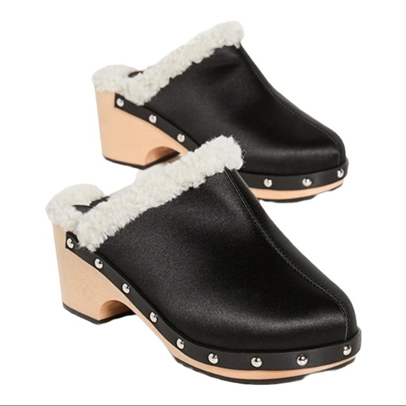 NEW SLEEPER Black Shearling Matilda Clog Size 38IT/ US 8 - Picture 3 of 9